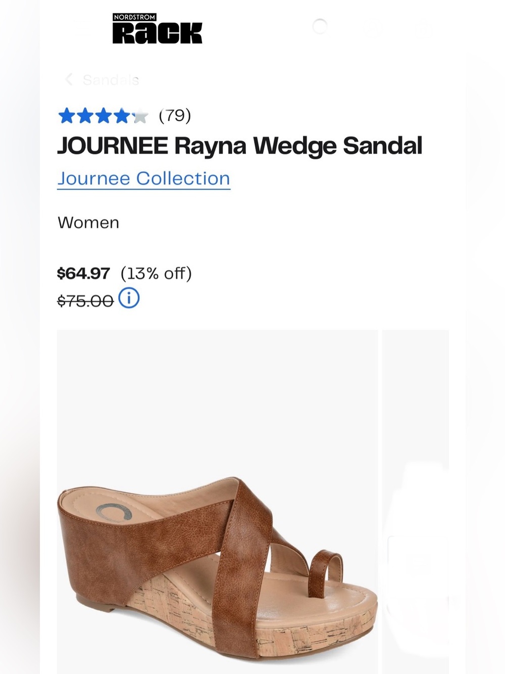 👙 JOURNEE Rayna Wedge heel Sandal cork toe-ring NWT 7.5 brown comfort NWOB
